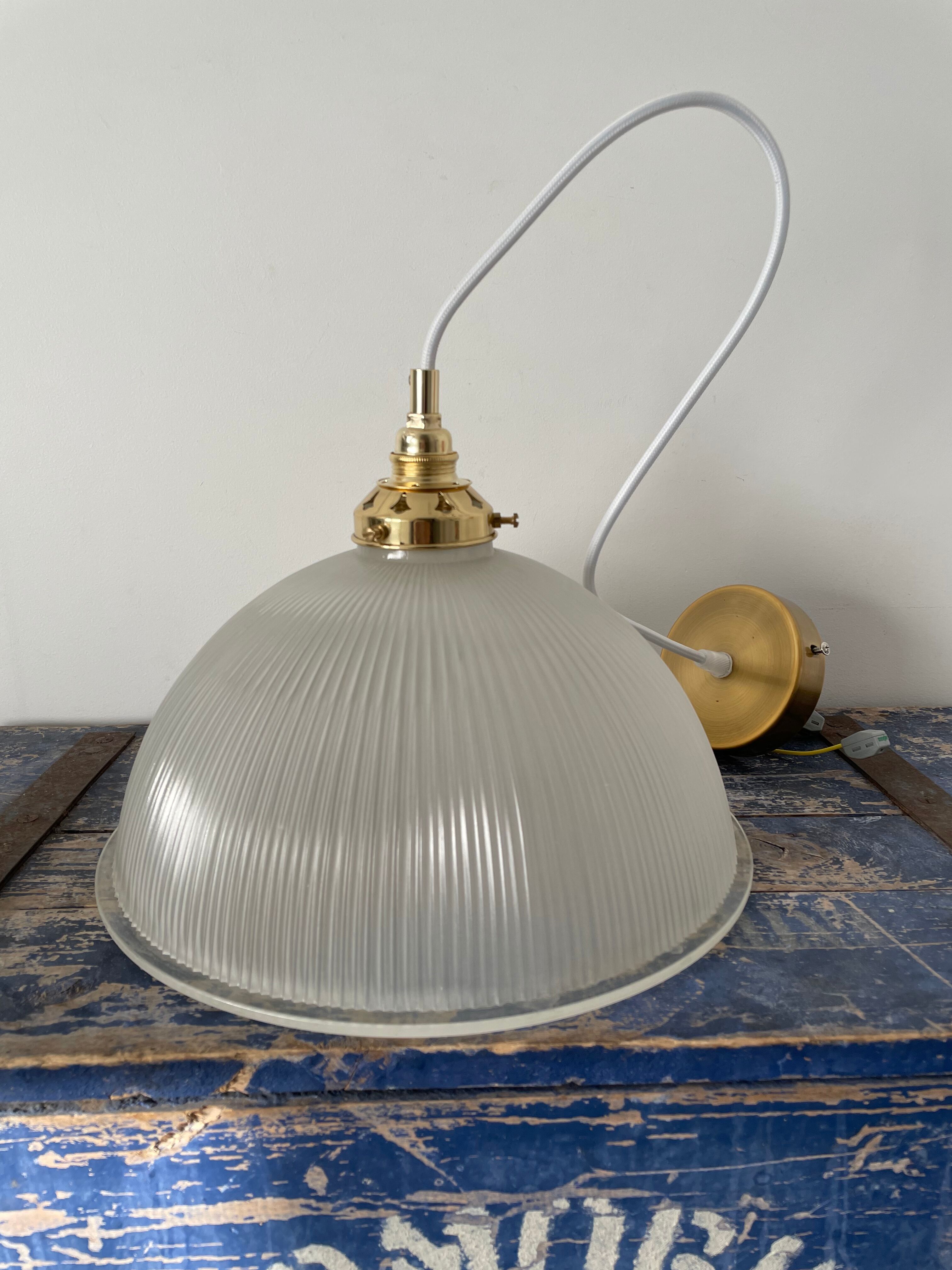 Vintage pendant lamp in electrified prismatic glass with new