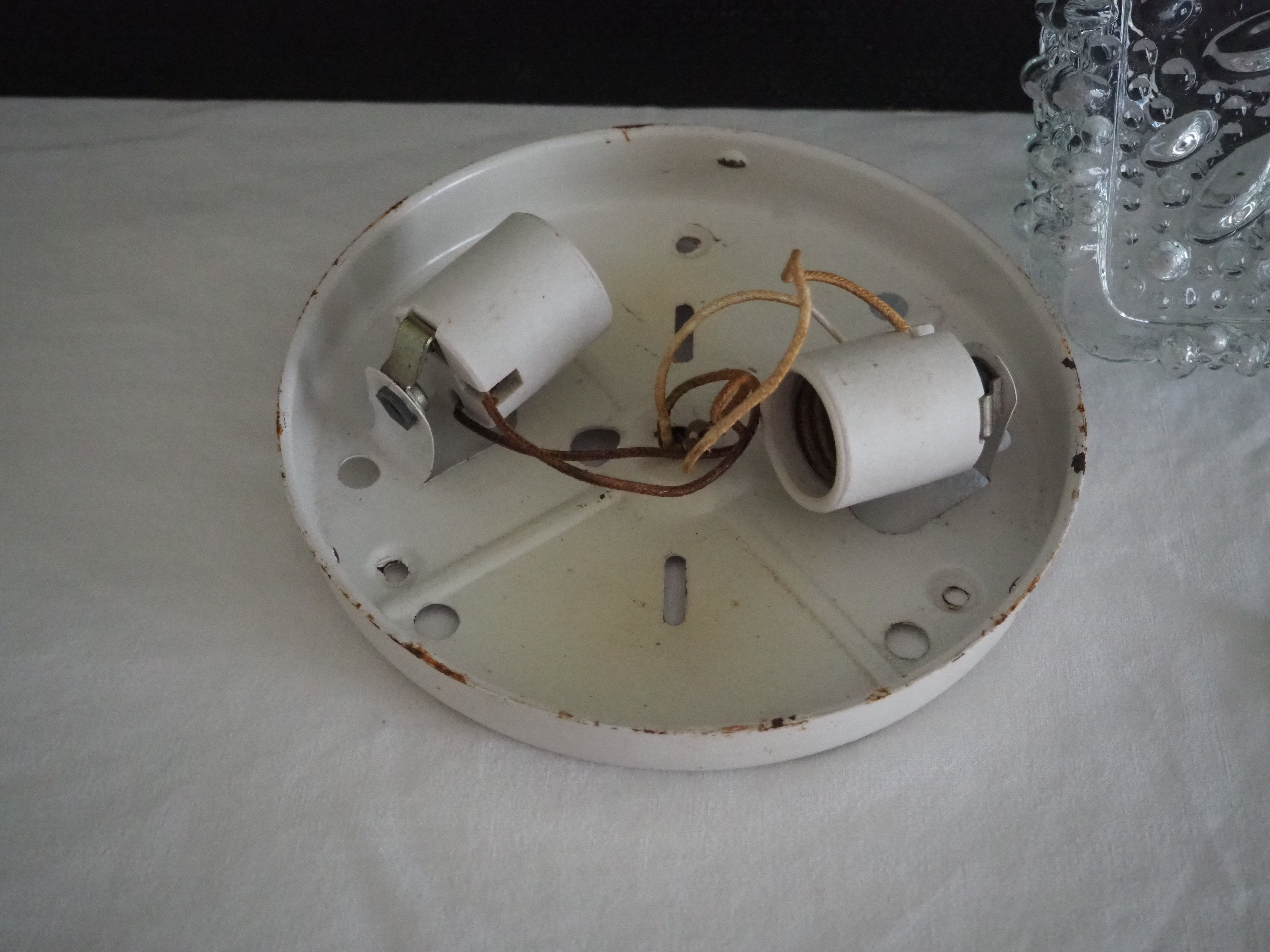 Transparent molded glass ceiling lamp – square shape – floral print.