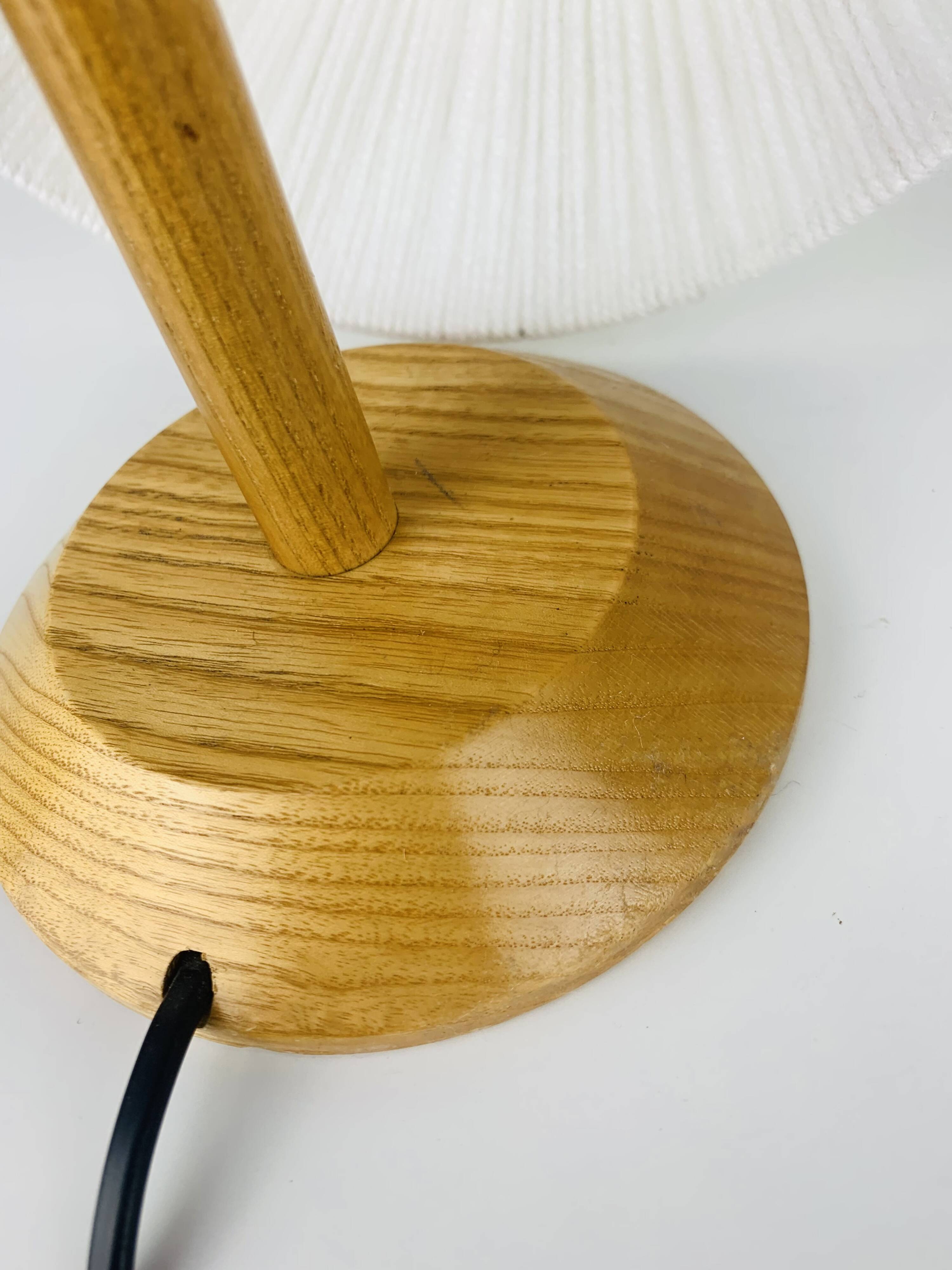 Vintage pine wall lamp and wool lampshade, 1960s