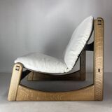Brutalist lounge low relax chair in bouclé by Carl Straub, 1970s