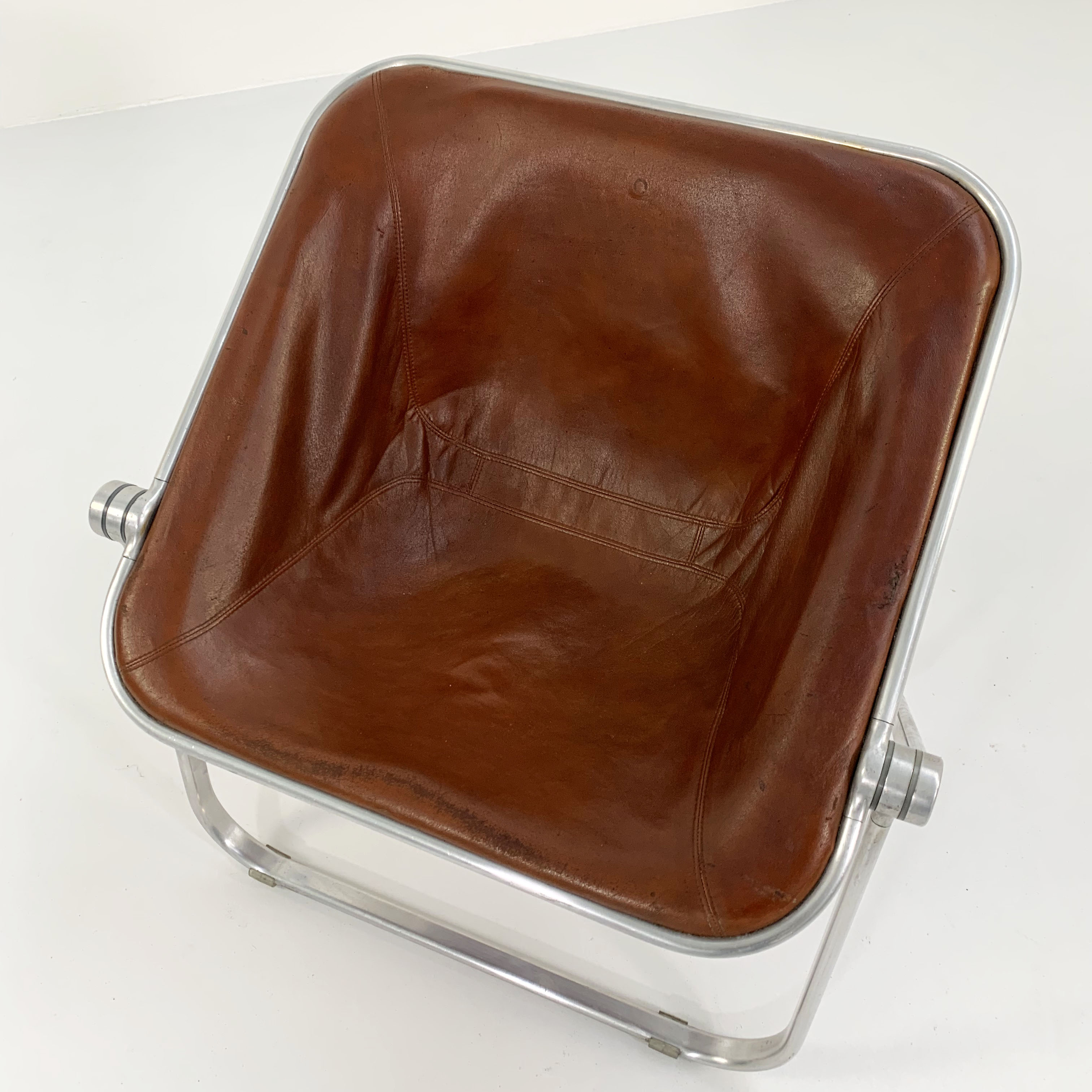 Plona camel leather chair by Giancarlo Piretti for Anonima Castelli, 1970