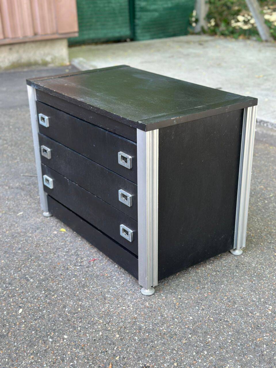 Commode industrielle noire et grise, années 80