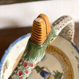 Fruit bowl, bird head handle HB Quimper Breton earthenware