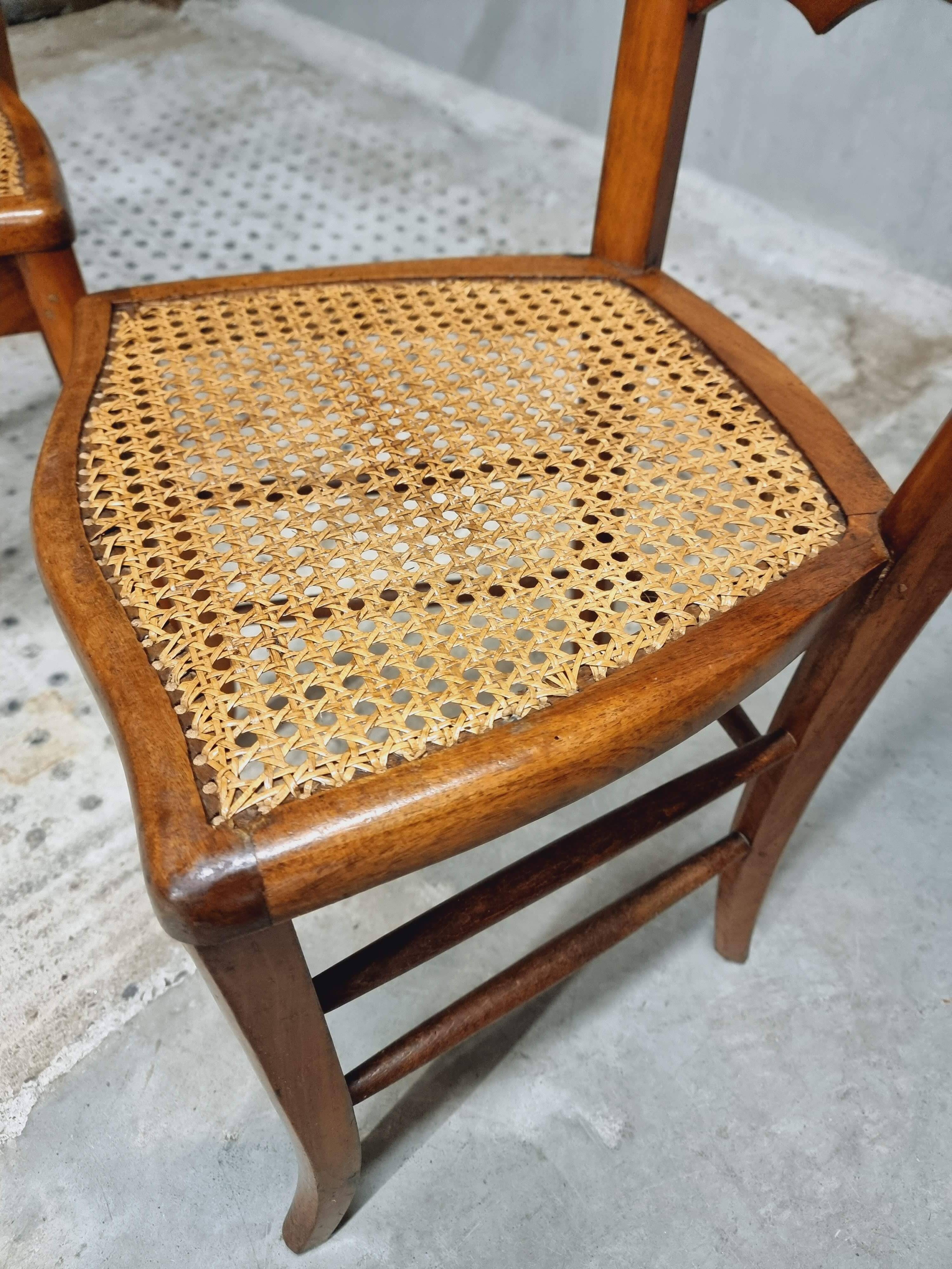 Antique set of chairs walnut with webbing