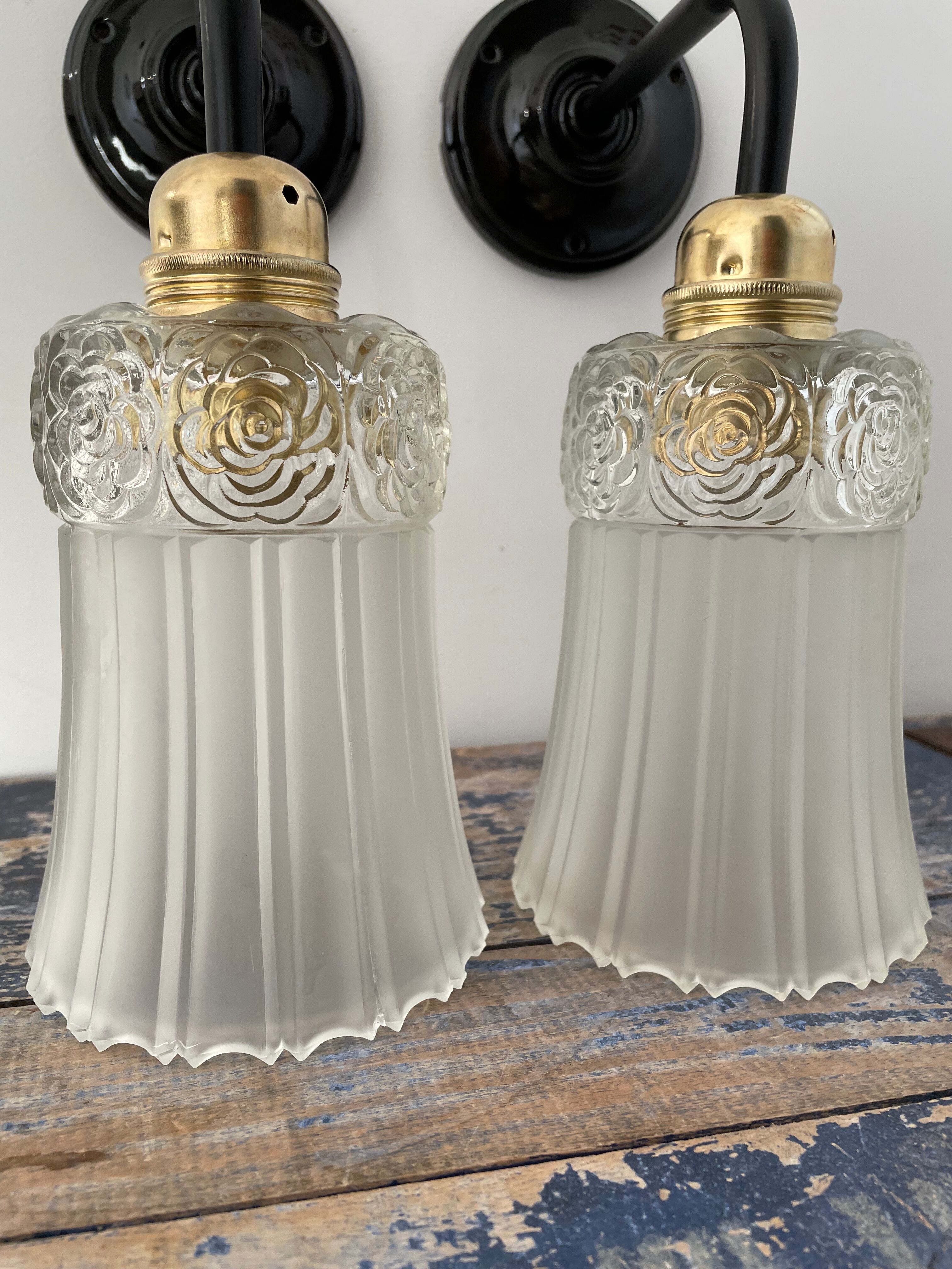 Set of two Art Deco tulip wall sconces