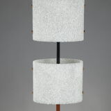 Scandinavian floor lamp in black lacquered steel and teak with two diffusers