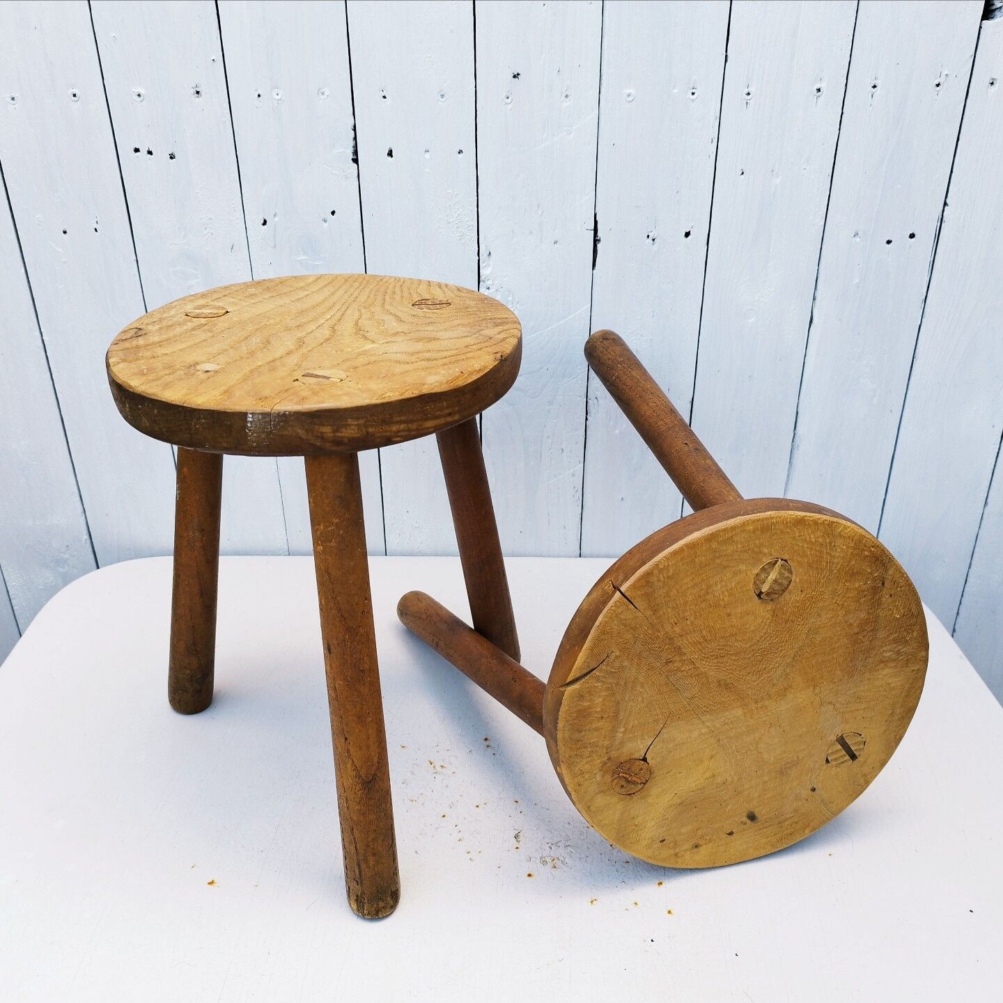 Vintage folk art tripod stools