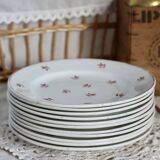 6 old Belgian Nimy earthenware soup plates with red pattern