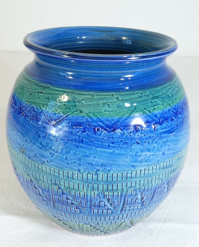 Aldo Londi ceramic ball vase Bitossi Riminu blu