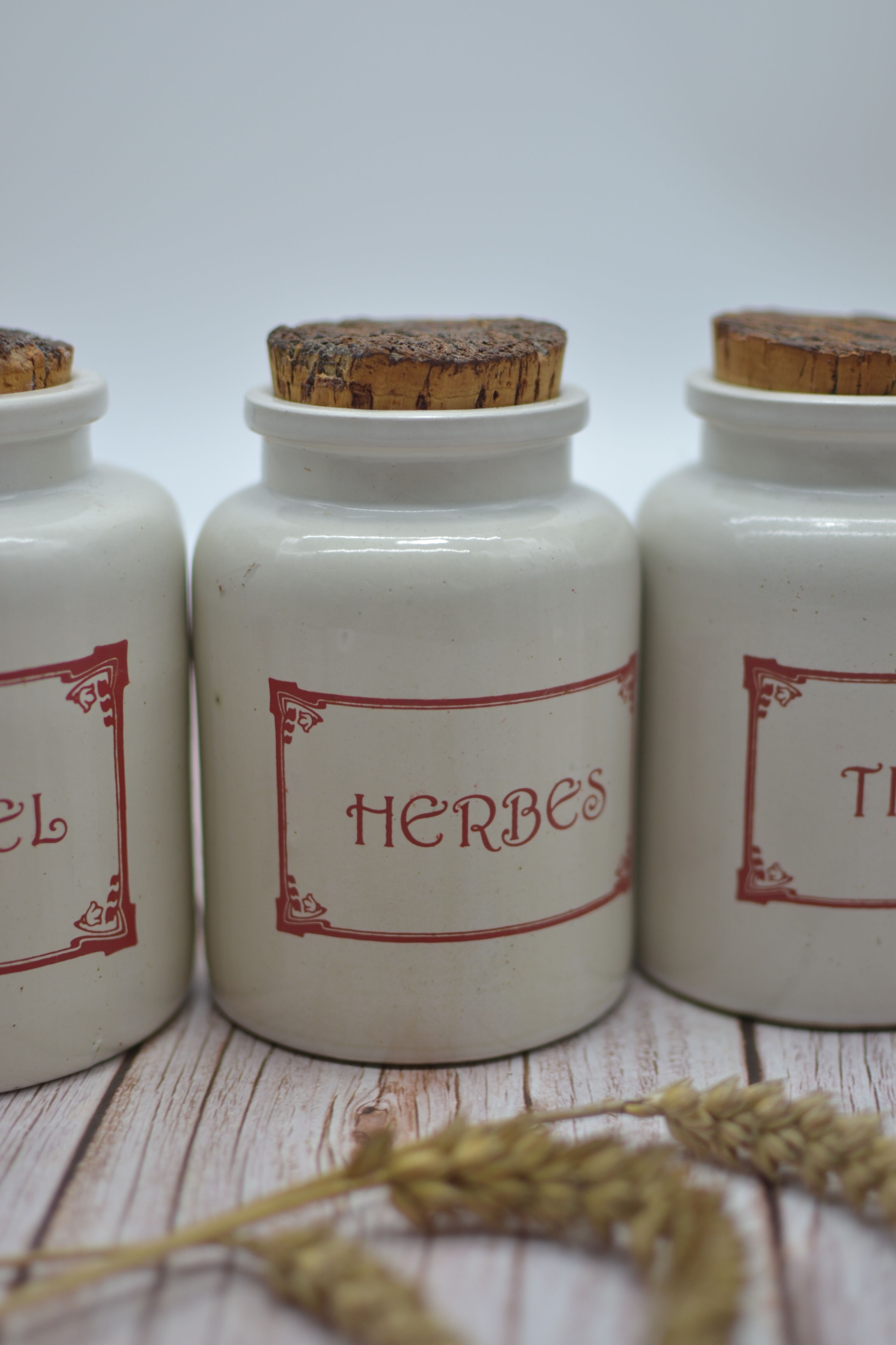 Ensemble de 4 pots à épices en grès avec couvercle d'origine en liège