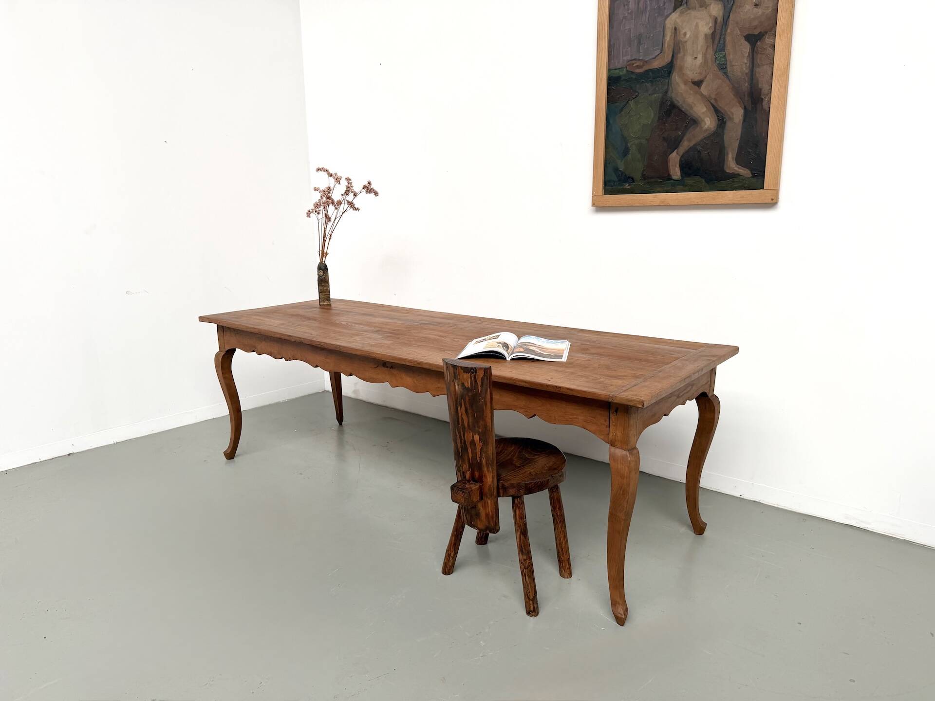 Grande table de ferme en merisier massif des années 1900