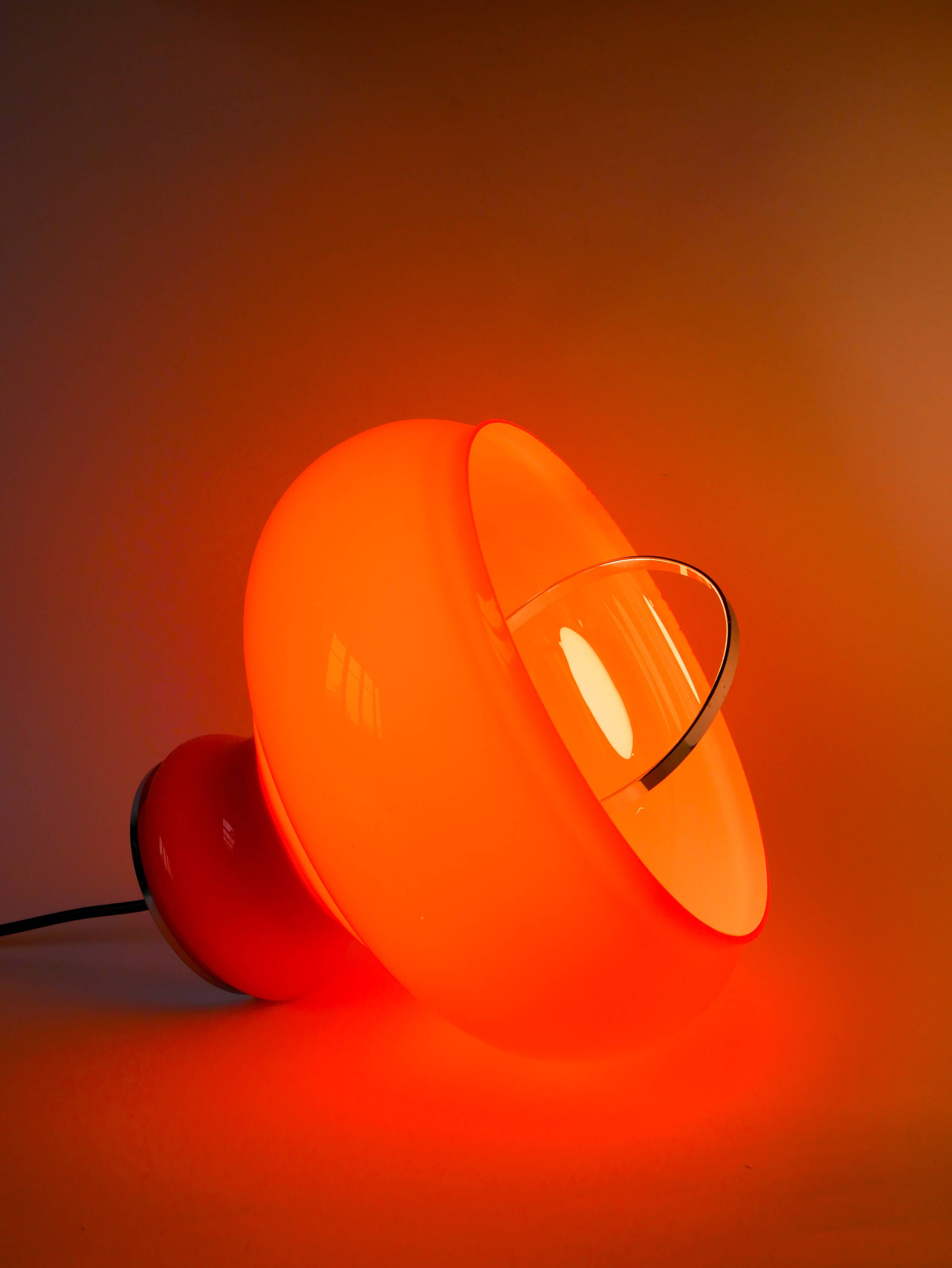 Orange opaline pendant light with metal arch, Design, 1970