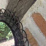 Vintage black rattan flower mirror