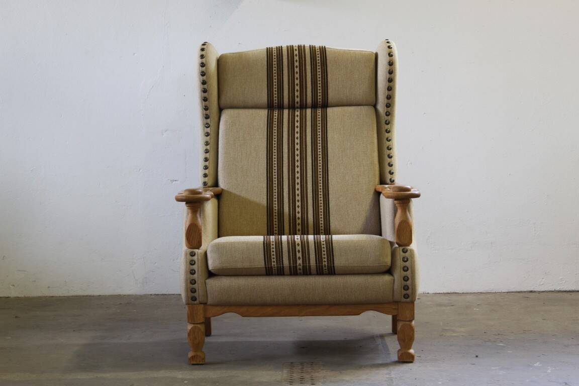 Vintage 1960s set of low & high back lounge chair oak, style of Henning Kjærnulf