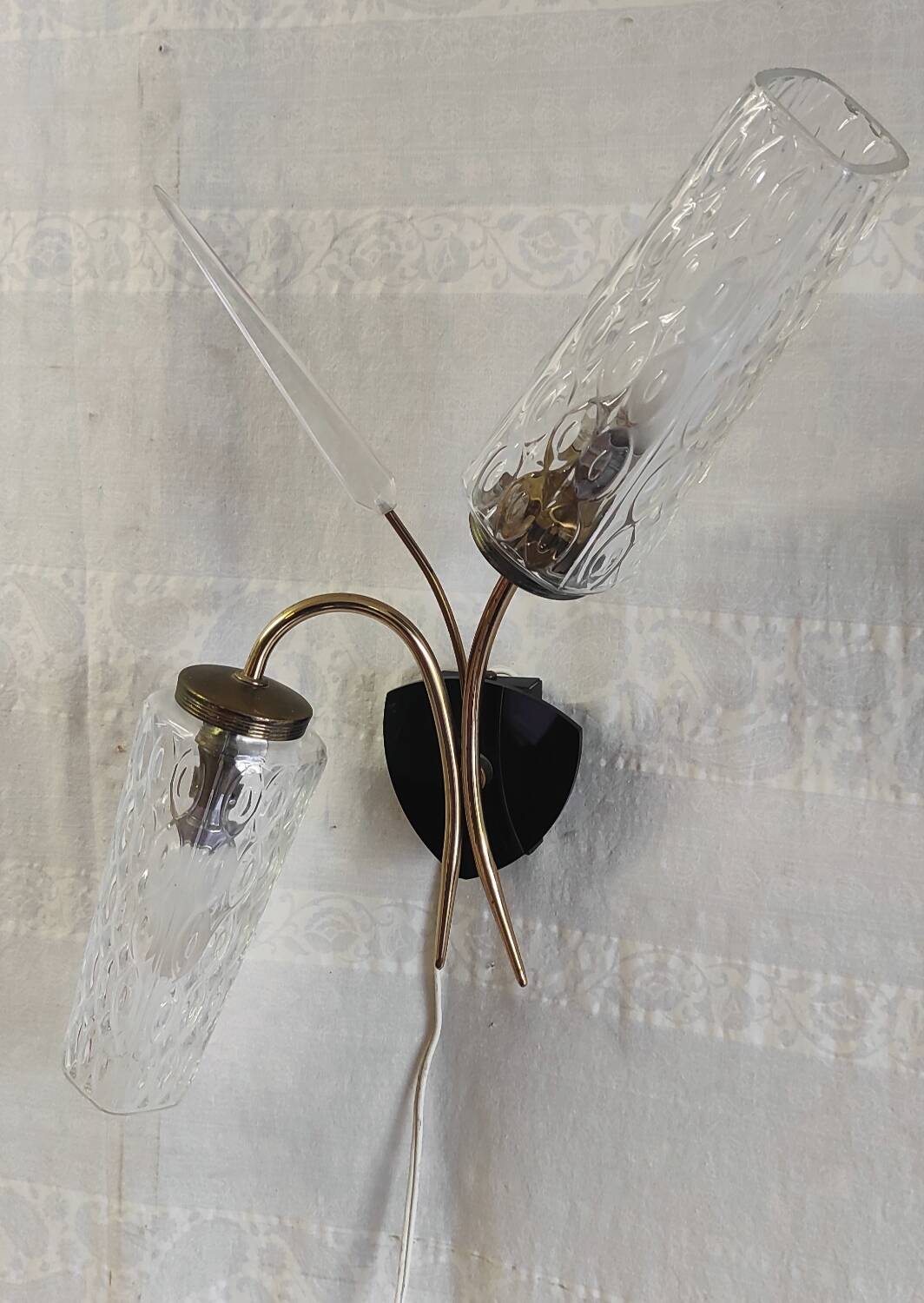 Double wall lights in gold metal and glass tulip - 60s/70s