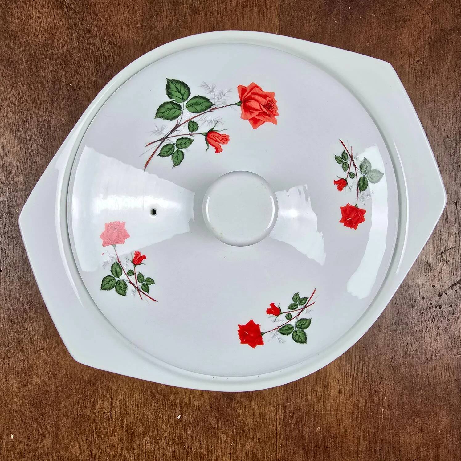 Vintage Digoin fireproof porcelain casserole – Red rose decoration