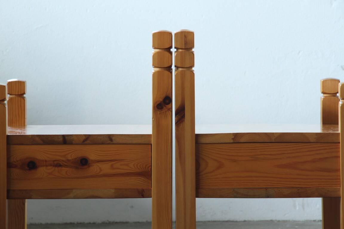Pair of vintage chunky solid pine bedside tables, Denmark, 1970s
