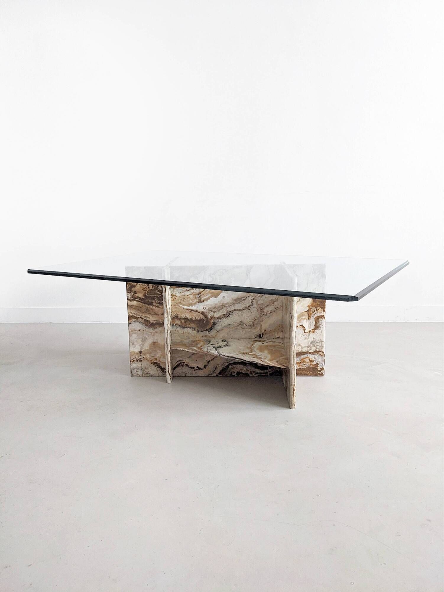 Italian marble coffee table with glass top 1970's