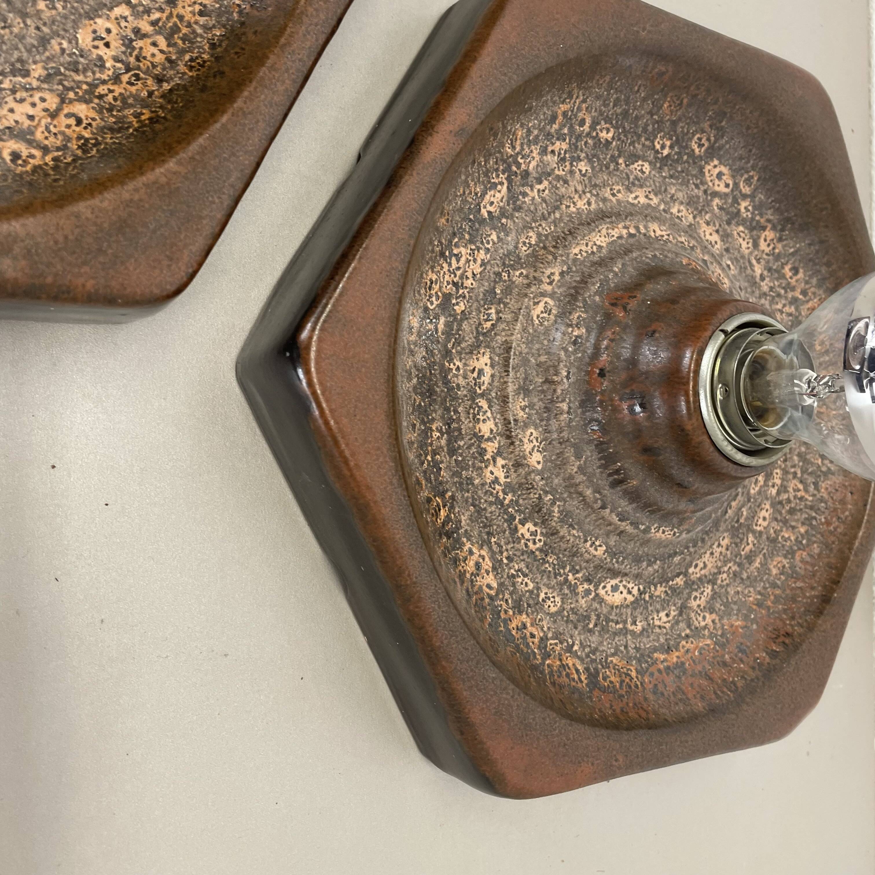 Set of Three brown Ceramic SPUTNIK Wall Lights by Pan Ceramics Germany 197