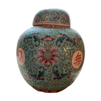 Enamelled ceramic ginger pot China signed