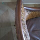 Woven rattan armchair and exotic wood - Colonial style - 1980s