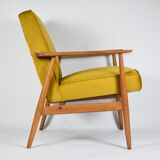 Polish vintage armchair "Fox" designed by H. Lis, fully renovated, 60s, yellow velvet-golden autumn