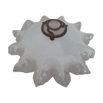 Suspension ancienne opaline blanche bordure transparente