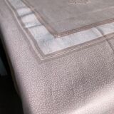Old damsed tablecloth in linen and silk coral