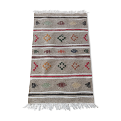 Tapis kilim gris à motifs berbères multicolores fait main