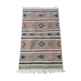 Grey kilim carpet with multicolored Berber patterns handmade