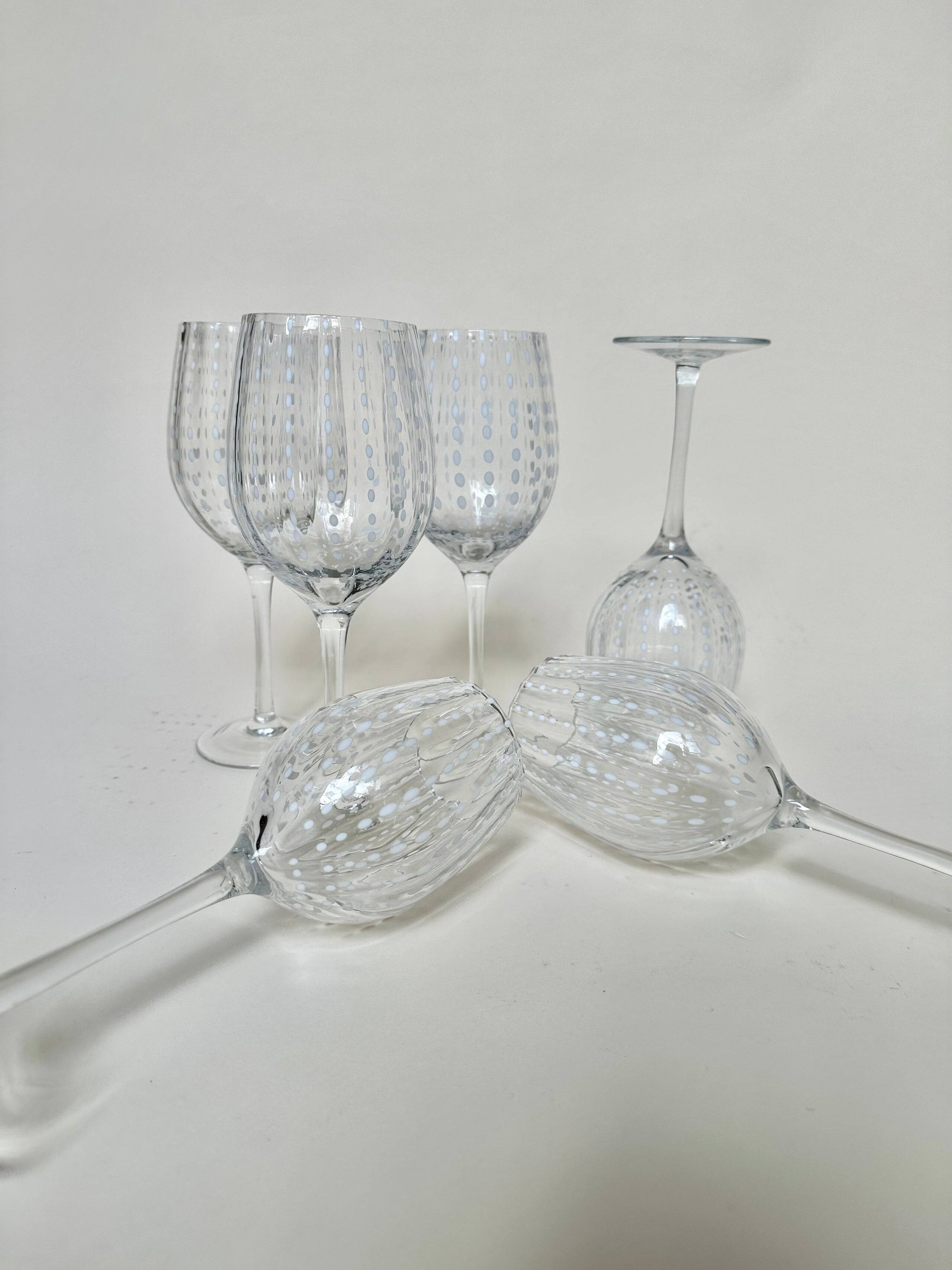 Set of six speckled white wine glasses