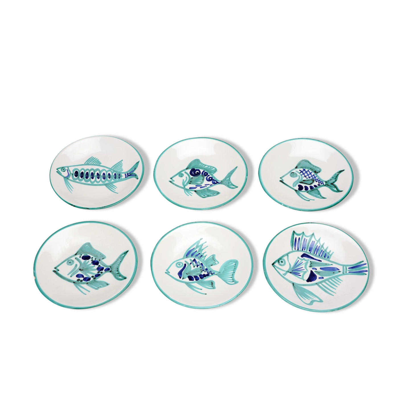 Robert Picault 6 flat round plates circa 1960