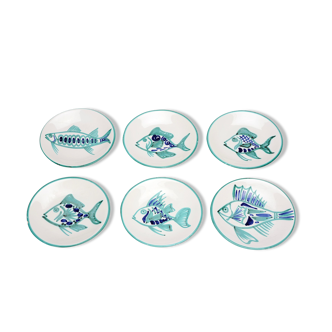 6 assiettes rondes plates Robert Picault circa 1960 + 3 étoiles