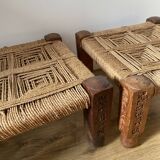3 tabourets charpoy bois et corde
