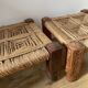 3 wooden and rope charpoy stools