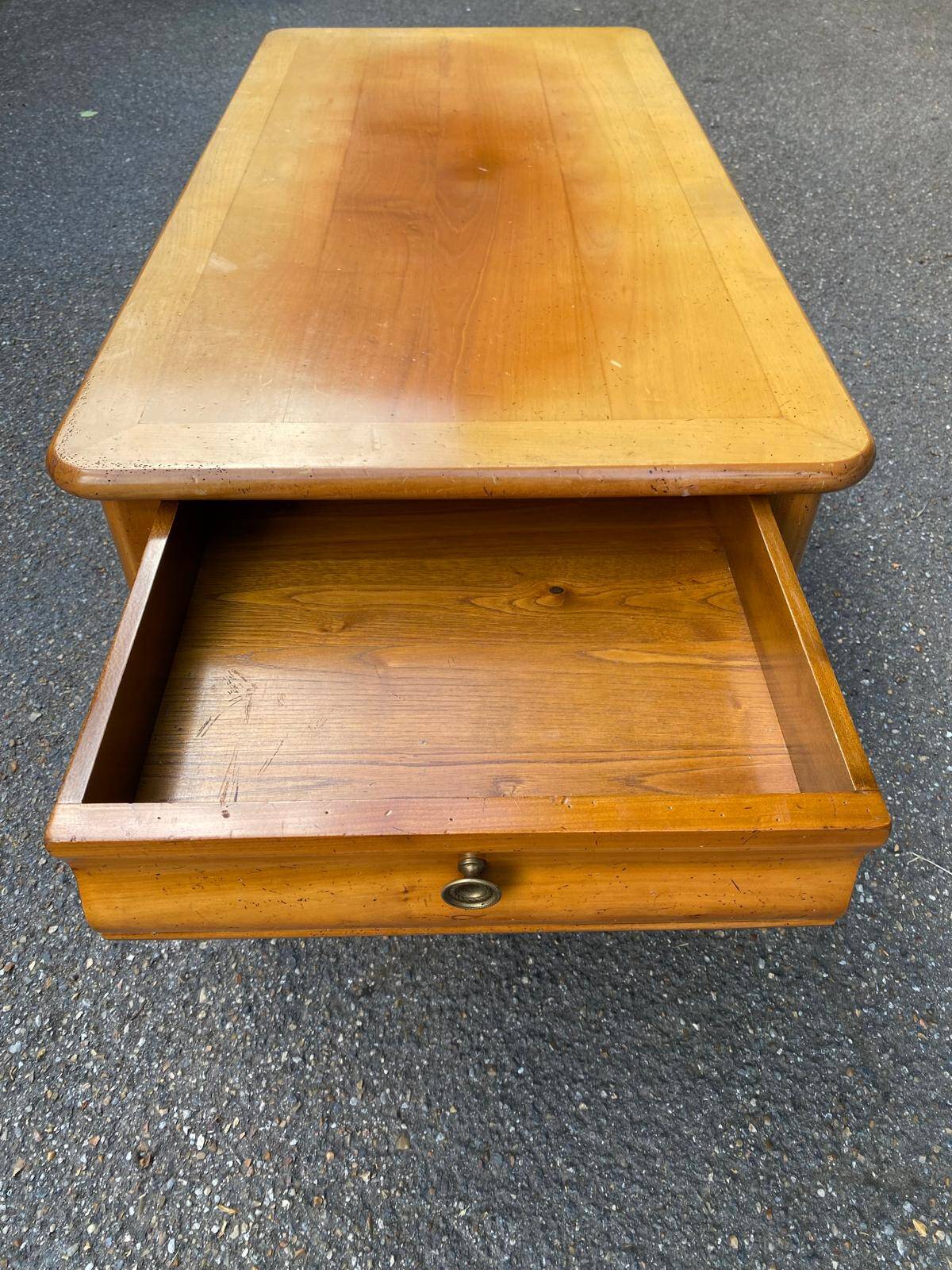 Vintage solid wood coffee table with 2 drawers 1960