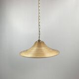 Pencil Split Reed, Rattan, Bamboo & Brass Pendant hanging lamp, Italy, 1970s