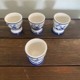 Set of 4 antique delft egg cups, white ceramic with blue vinta decor