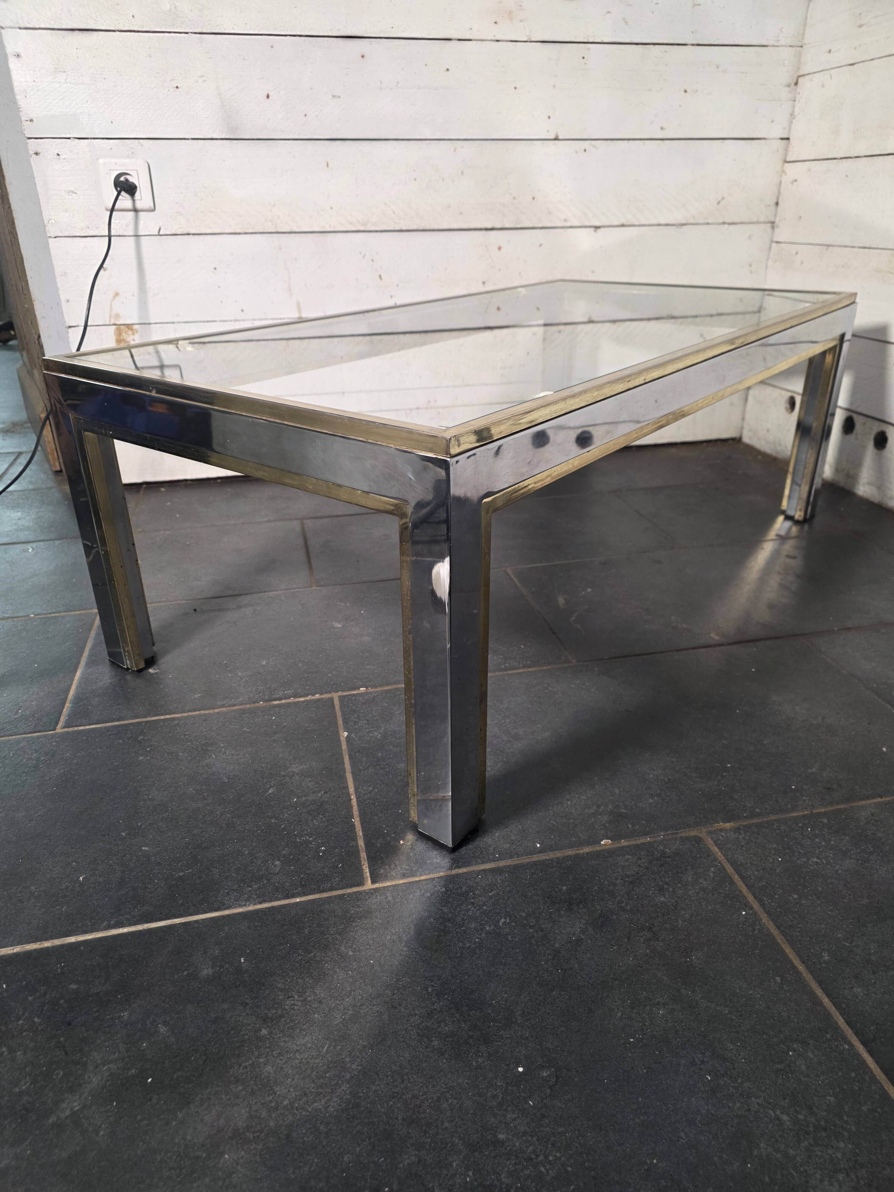 Chrome and gold metal coffee table by Romeo Rega from the 1970s.