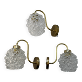 Lot of 3 vintage bubble glass wall lights.