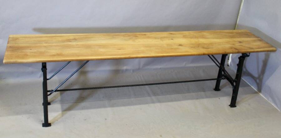 Grande Console Industrielle Plateau Noyer Piètement Fonte