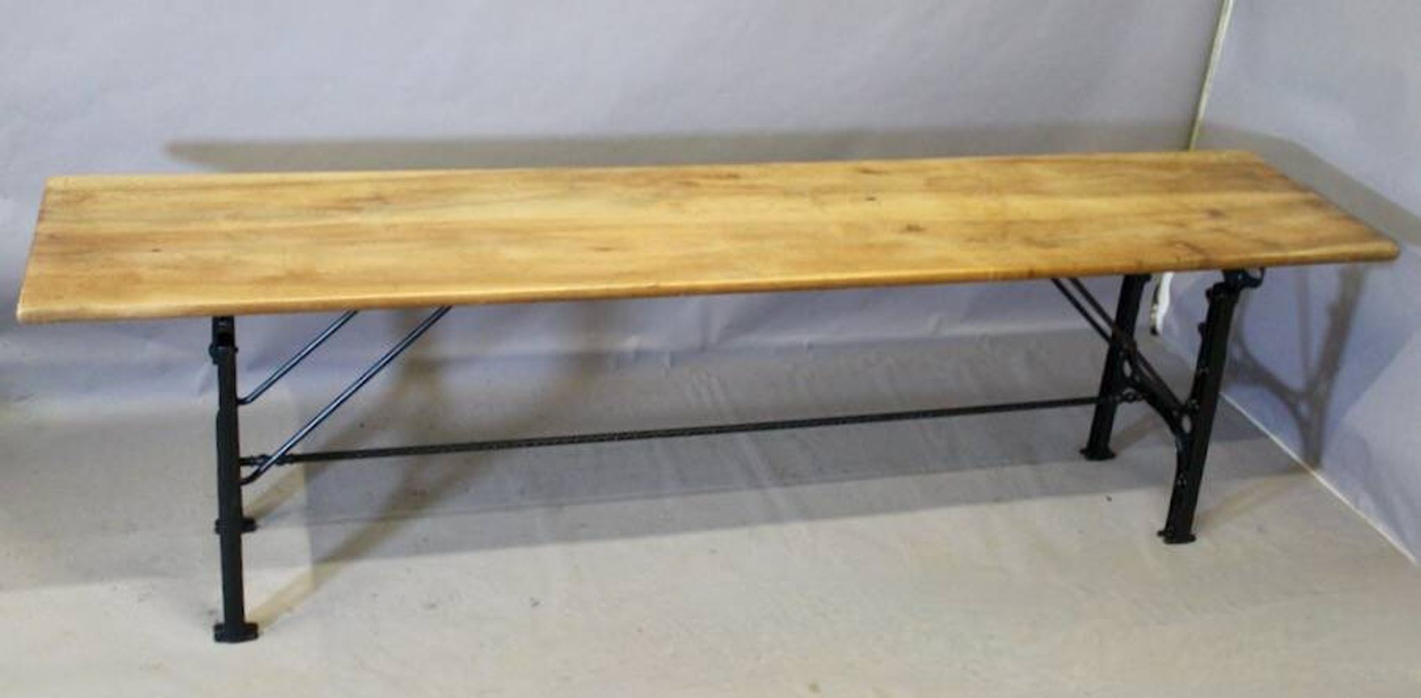 Large Industrial Console Walnut Top Cast Iron Base