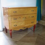 Vintage Louis XV style chest of drawers in citron wood veneer