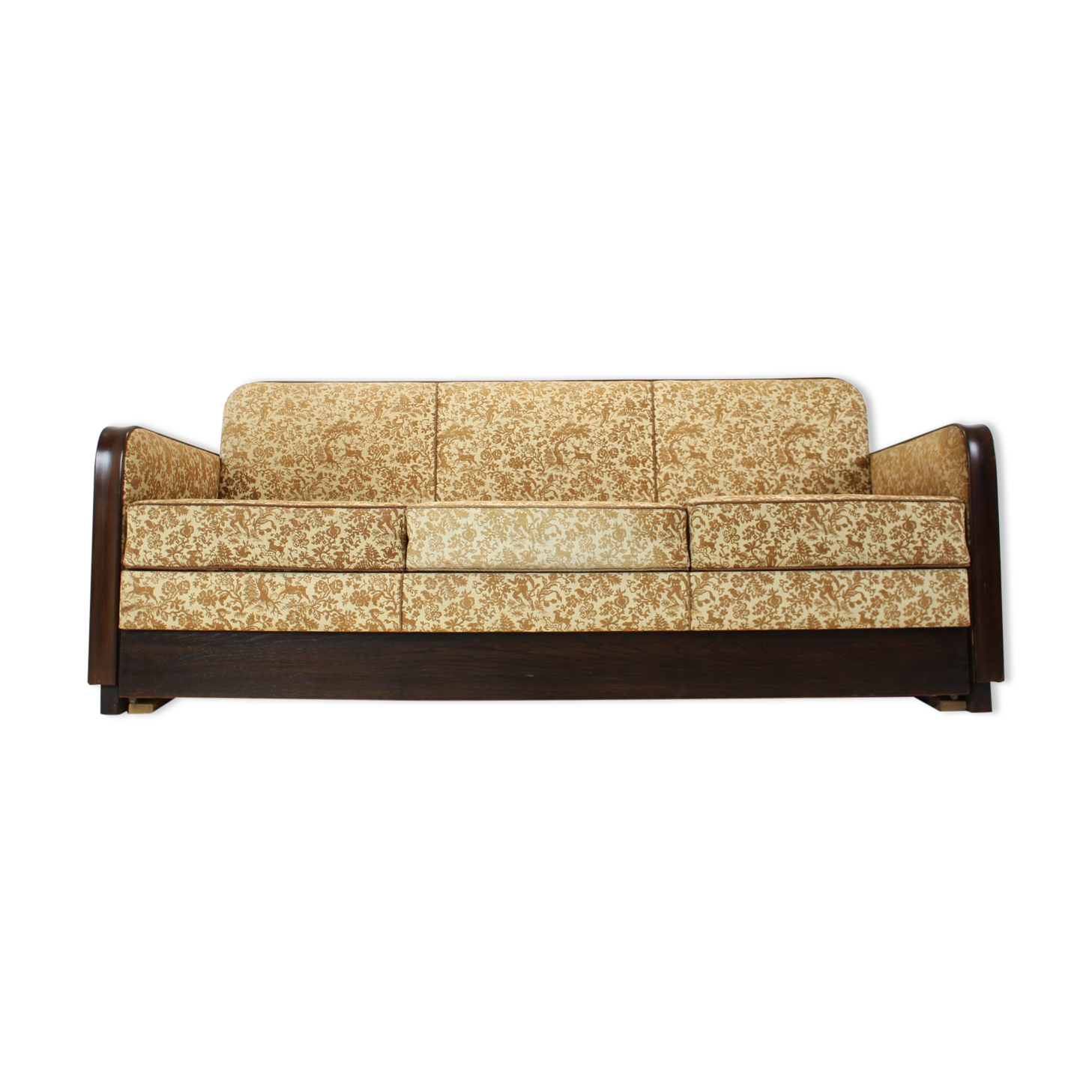 Art deco three-seater sofa designed by Jindřich Halabala, 1930's.