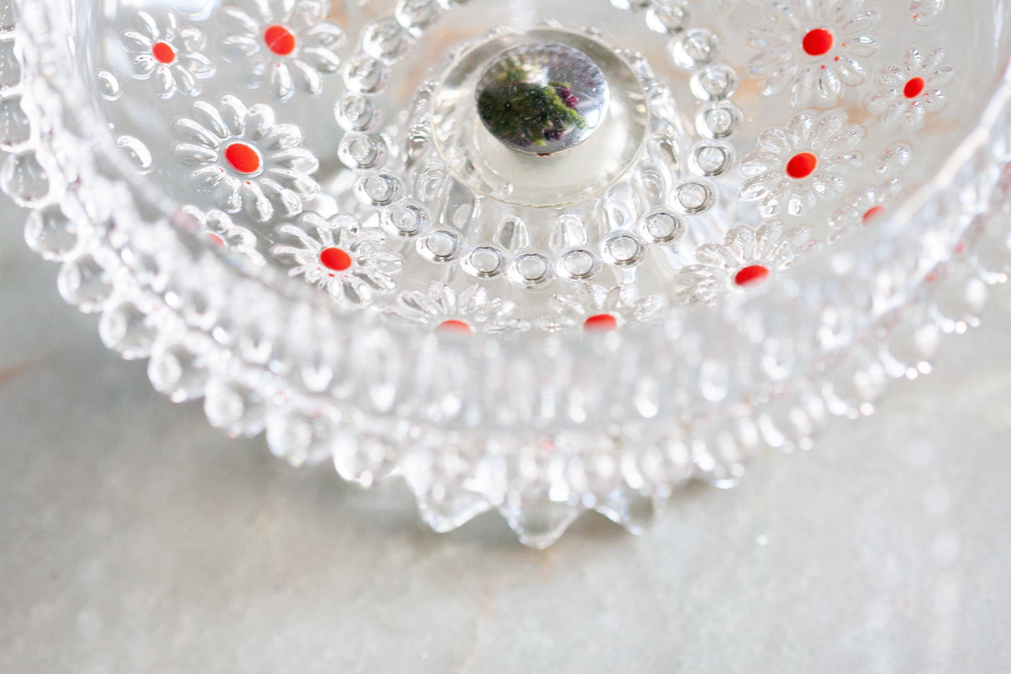 Vintage transparent crystal glass decorative plate, Italy, 1960s.