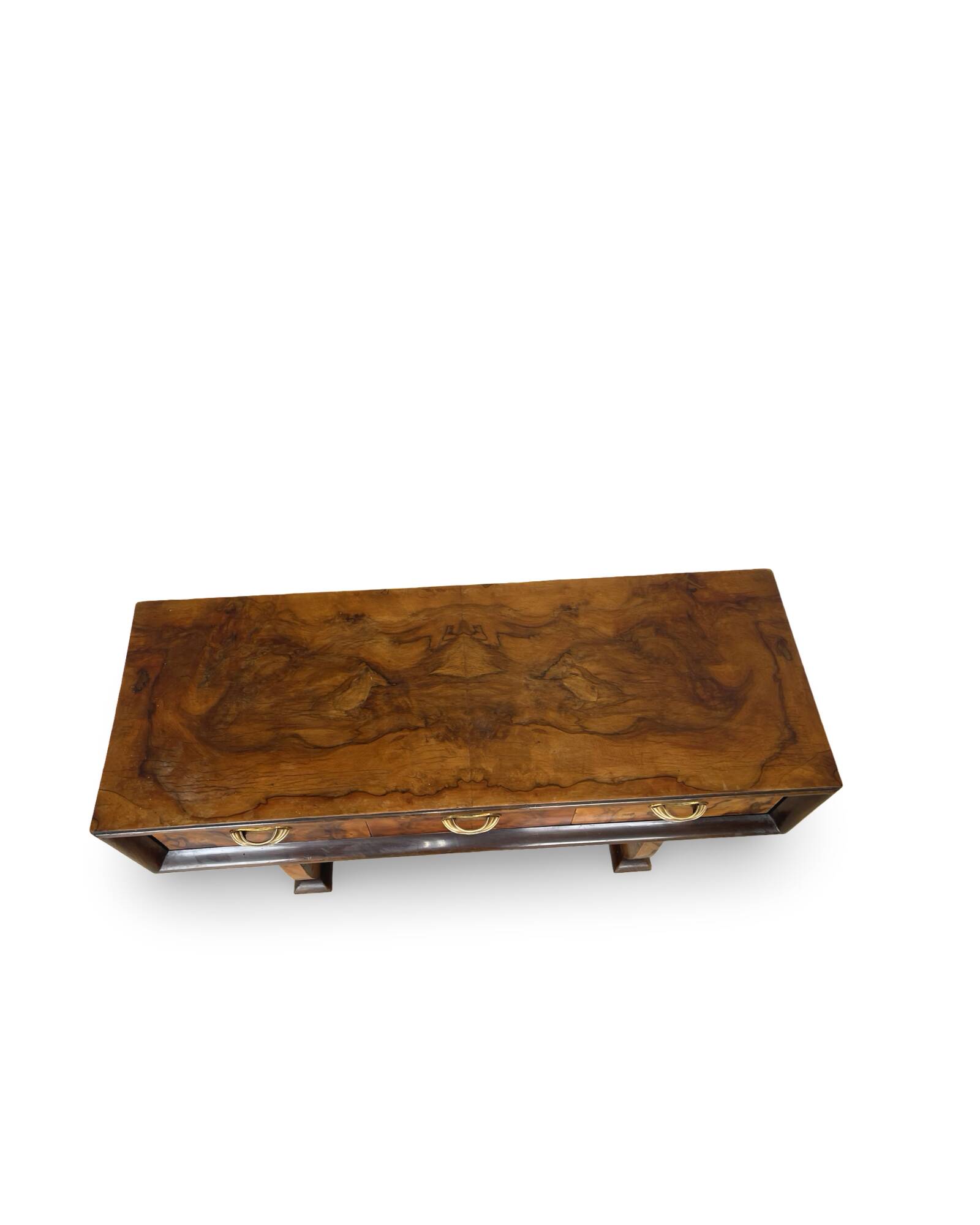 Italian burl walnut art deco console table, 1930s.