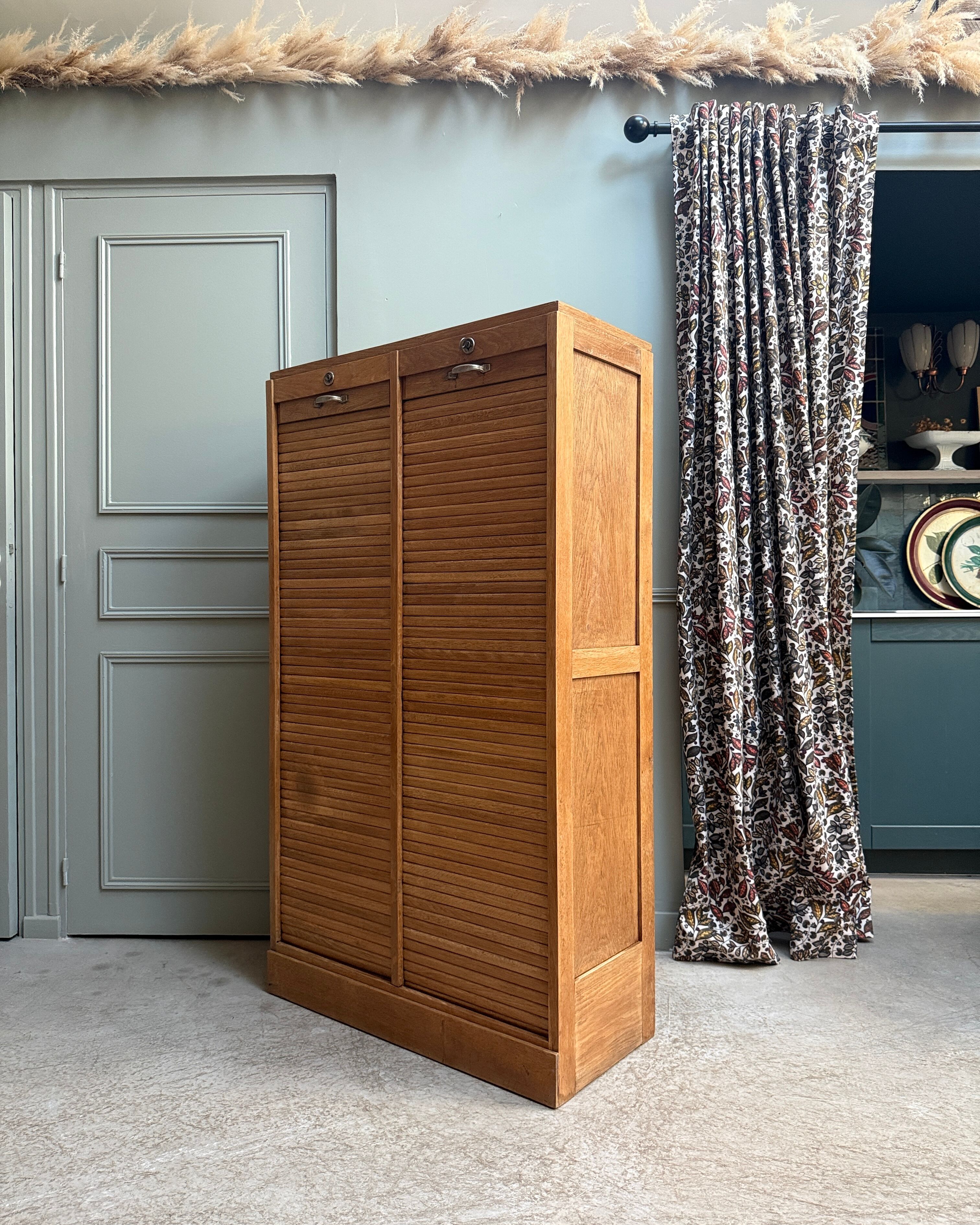 Oak filing cabinet with curtains (renovated)