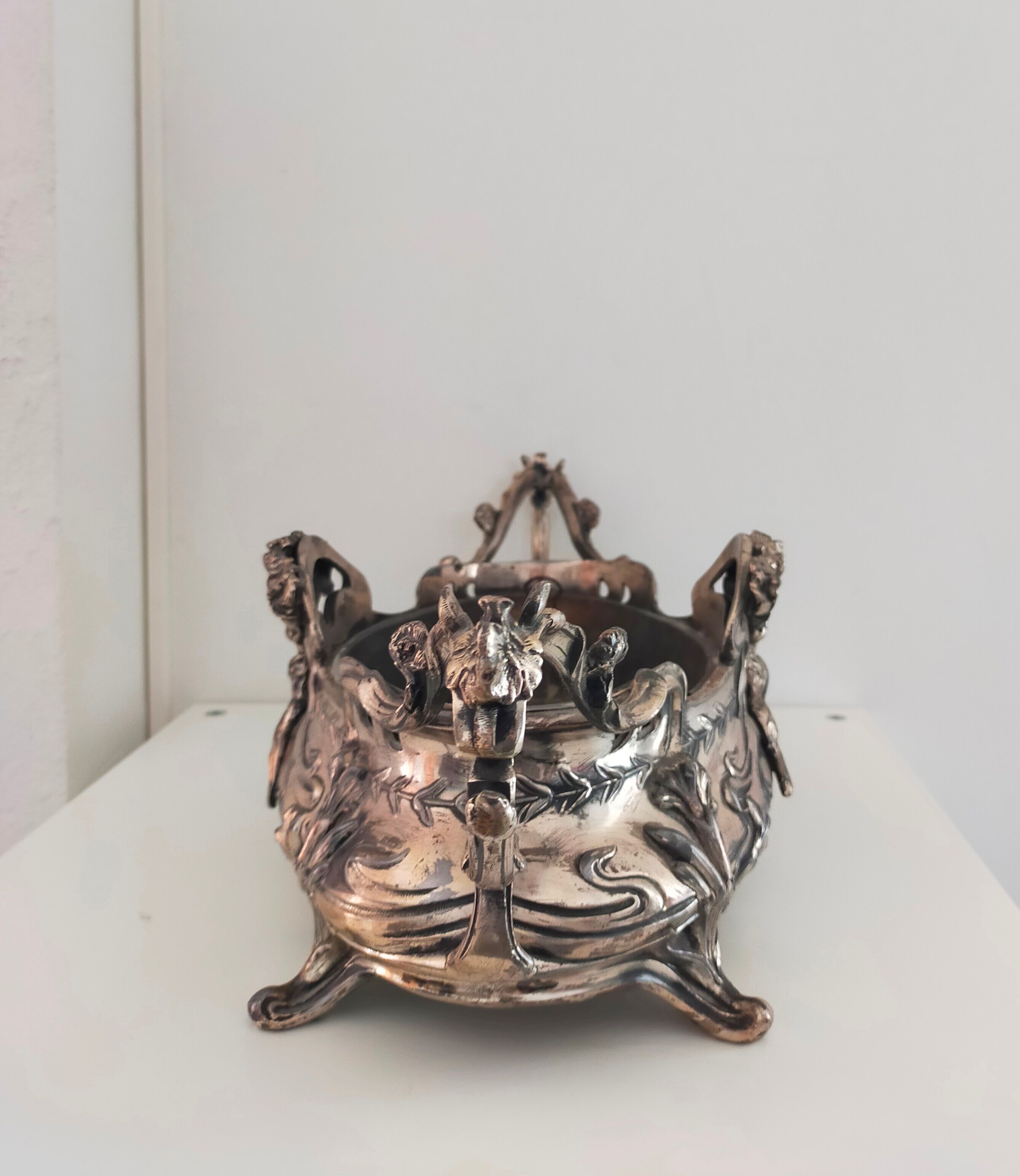 Art Nouveau silver bronze planter