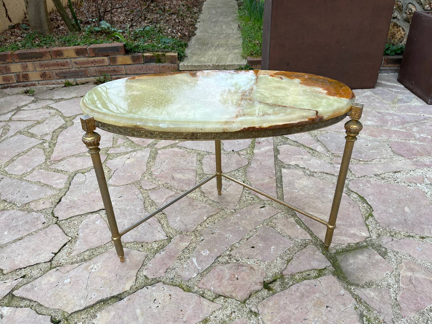Bronze coffee table with marble top