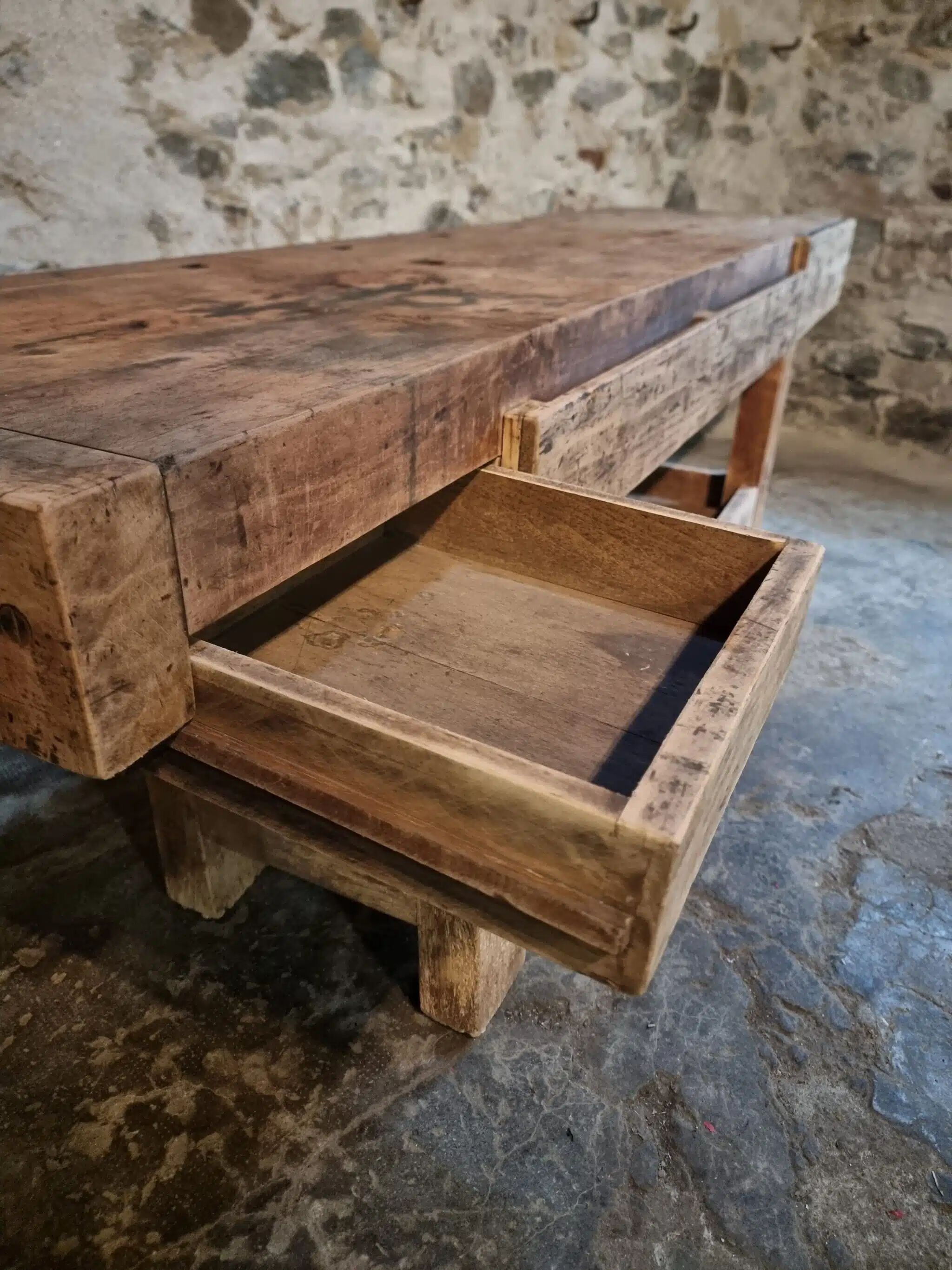 Antique beech table, France early 20th century